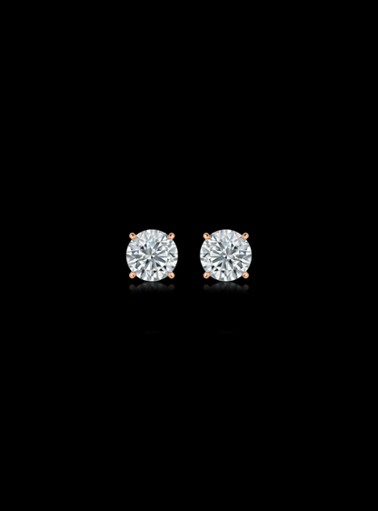 Round Diamond Studs-4 Prong Basket-Push Back-1.00 Ct TW - Anvaya Canada-Rose