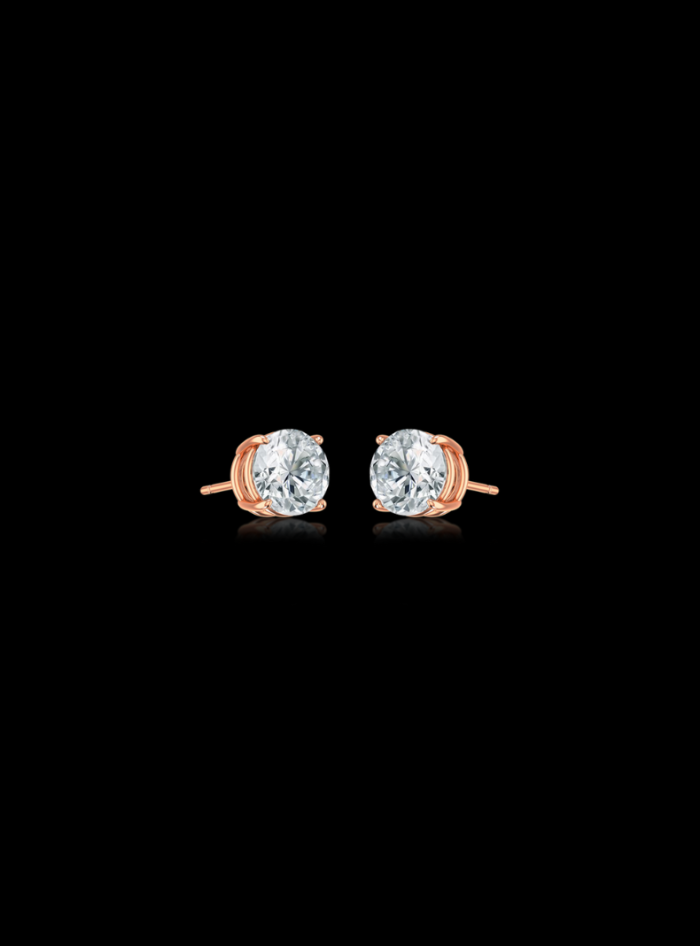 Round Diamond Studs-4 Prong Basket-Push Back-1.00 Ct TW - Anvaya Canada-Rose