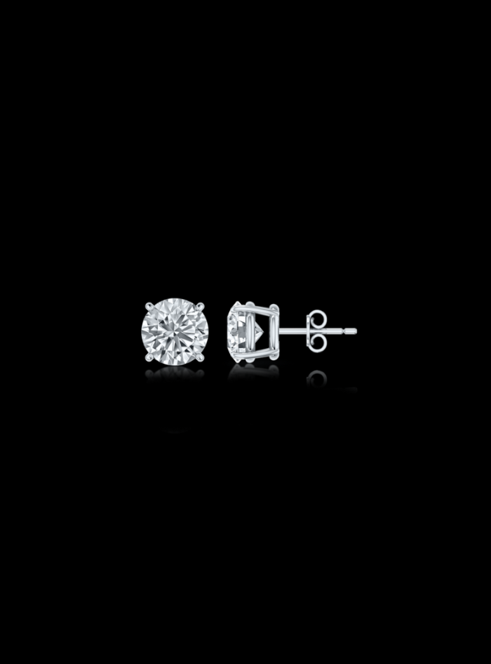 Round Diamond Studs-4 Prong Basket-Push Back-1.00 Ct TW - Anvaya Canada-White 