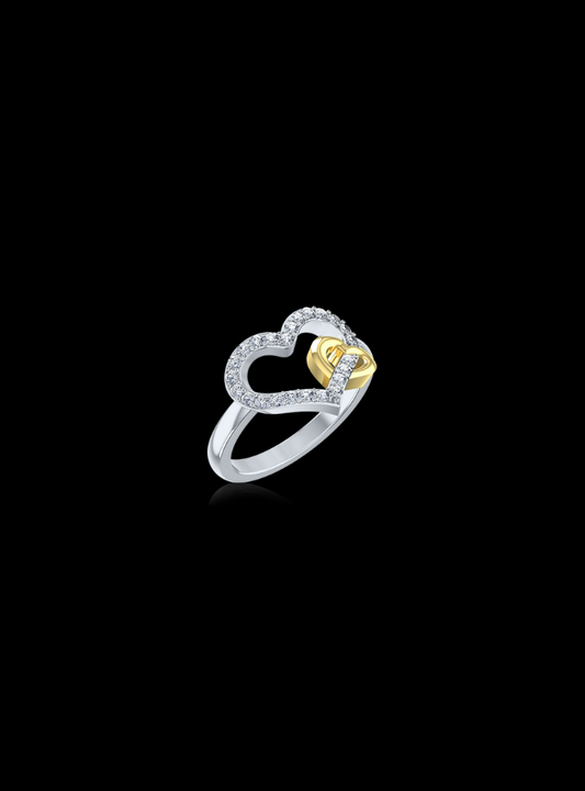 TwoTone Double Heart Valentine Ring-0.25 Ct TW Gold 14K TwoTone / Lab Grown Diamond / Excellent-FG-VS