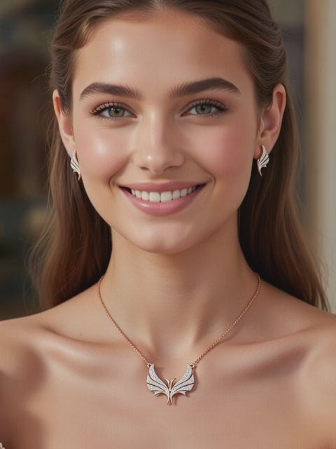 Signature Diamond Earring -Neckwear Set-0.80 Ct TW Gold 14K Rose / Lab Grown Diamond / Excellent-FG-VS-Rose