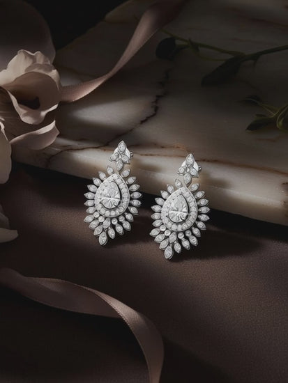 Diamond Chandelier Fashion Earrings-1.90 Ct TW Gold 14K White / Lab Grown Diamond / Excellent-FG-VS-White