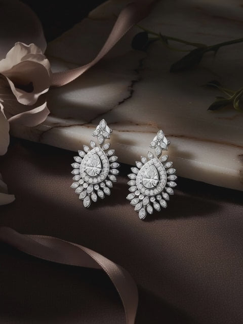 Diamond Chandelier Fashion Earrings-1.90 Ct TW Gold 14K White / Lab Grown Diamond / Excellent-FG-VS-White