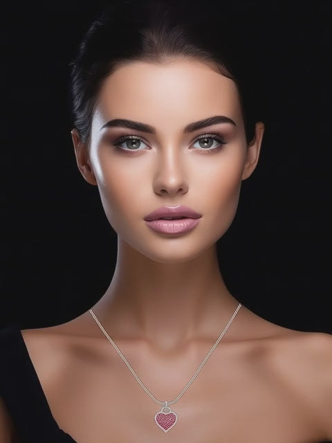 Diamond & Ruby Heart Pendant-1.20 Ct TW-White