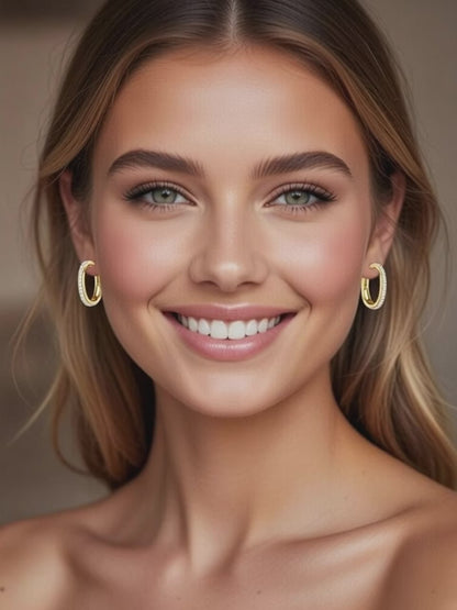 Diamond Hoop Earring-1.20 Ct TW Gold 14K Yellow / Lab Grown Diamond / Excellent-FG-VS-Yellow