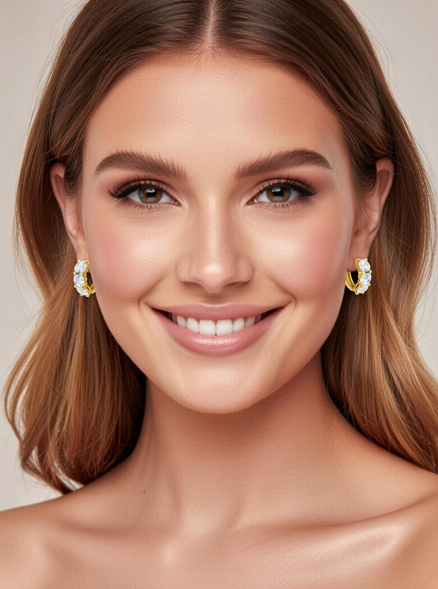 Round Diamond Huggie Hoop Earring-3.00 Ct TW-Yellow