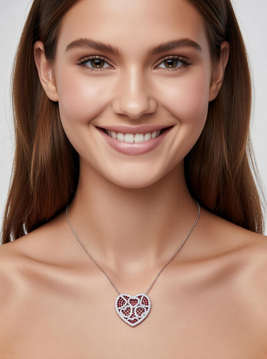 Diamond & Ruby Heart Pendant-1.80 Ct TW - Anvaya Canada-White