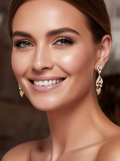 Round Diamond Dangle Earring-0.85 Ct TW Gold 14K Yellow / Lab Grown Diamond / Excellent-FG-VS-Yellow