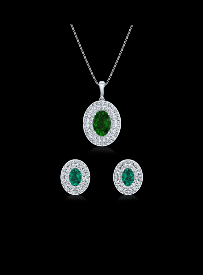 Diamond & Color Stone Matching Earrings & Neckwear Set-4.35 Ct TW-White