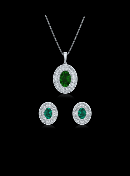 Diamond & Color Stone Matching Earrings & Neckwear Set-4.35 Ct TW-White