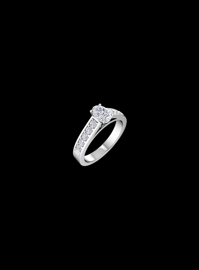 Centre Oval Engagement Ring-14K White Gold-RING50-14W1-Lab Grown Diamond class=