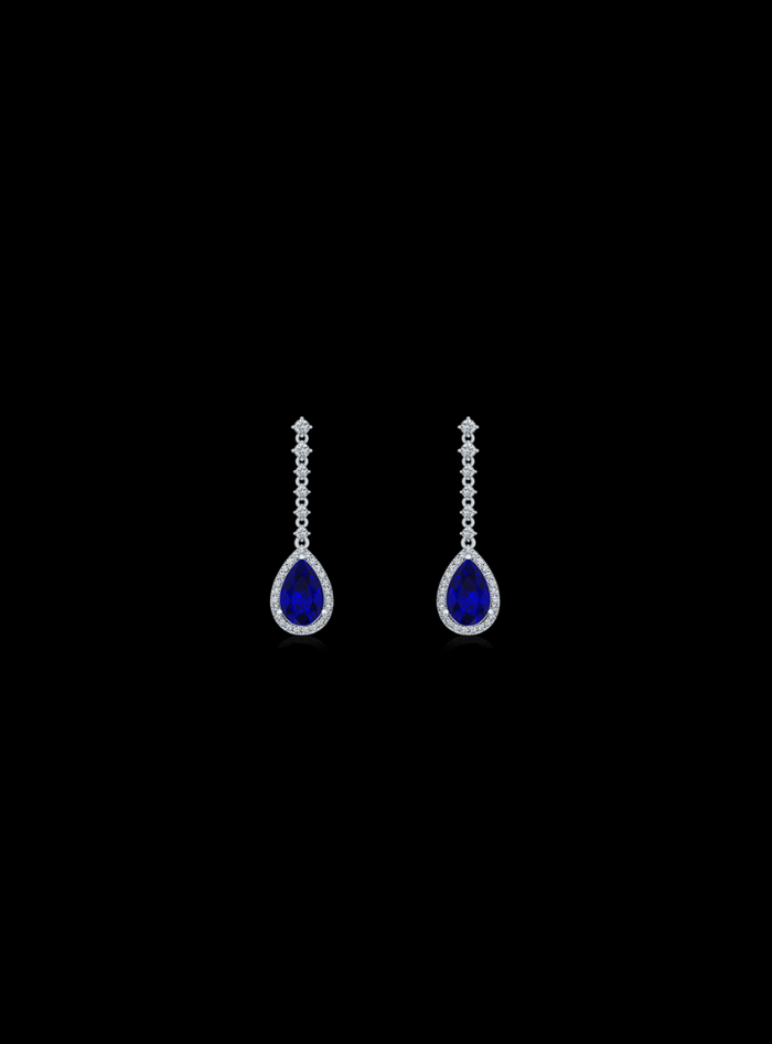 Lab Grown Diamond-Color Stone Earrings-14K White Gold-ER886-14W1-2